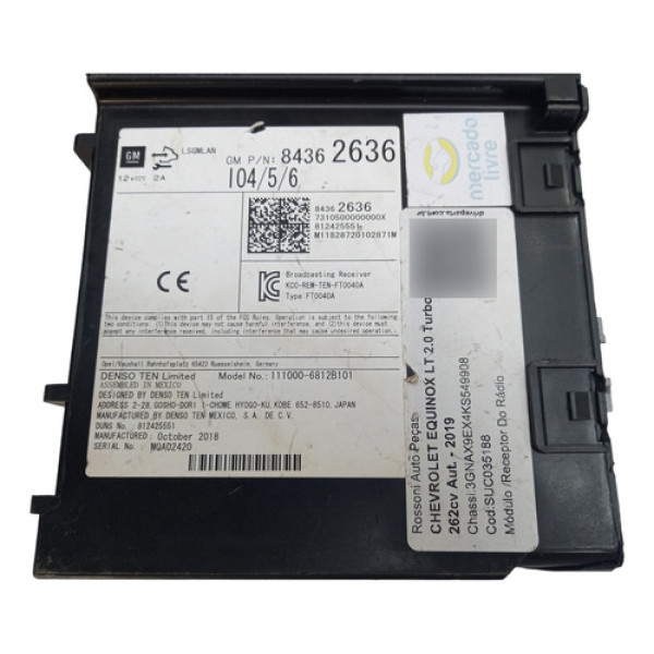 Módulo Receptor Do Rádio Equinox 2017 A 2022 Cod 84362636